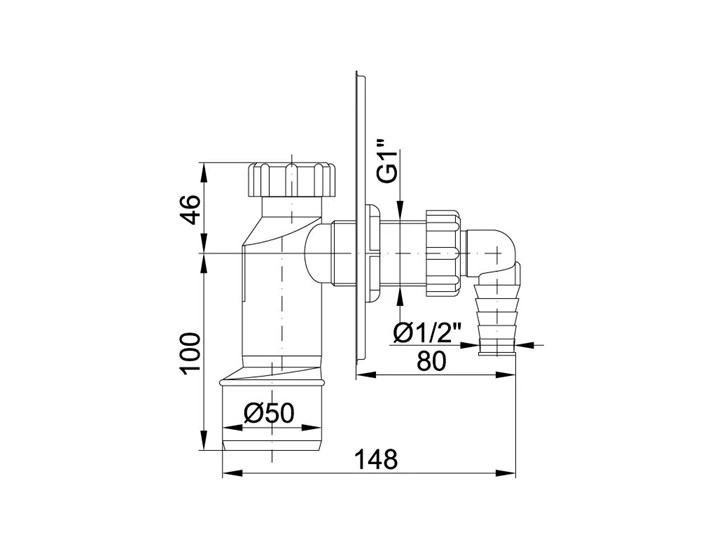 SIFON ZA PERILICU 1/2 - FI 50 KROMIRANI POKLOPAC