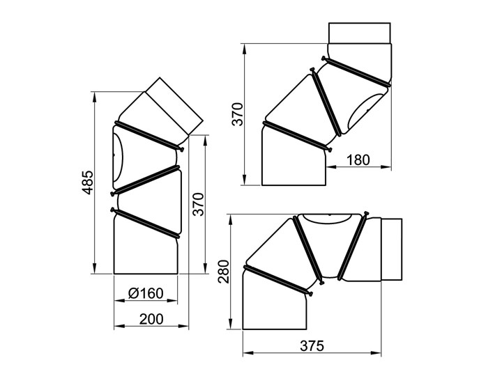 KOLJENO DIMOVODNO 4 DIJELA fi 160 OKRETNO S OTVOROM