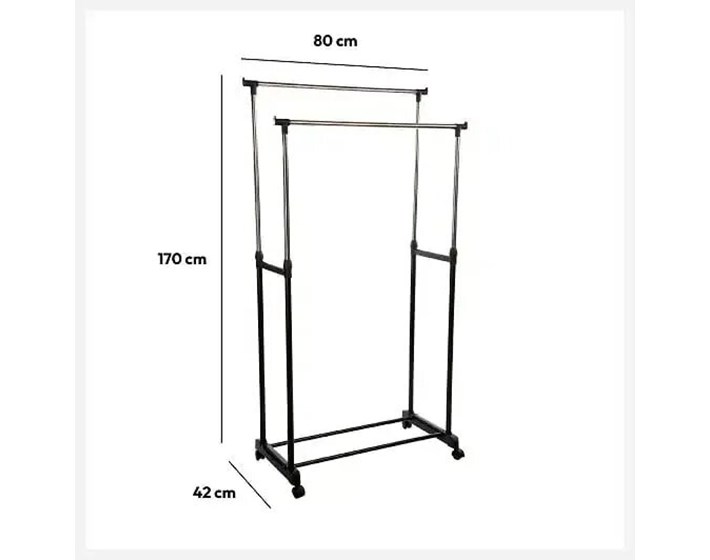 VJEŠALICA ZA ODJEĆU POMIČNA DUPLA 80x42x170cm INOX CRNA