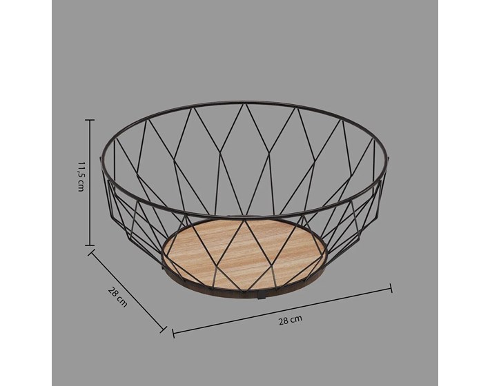 KOŠARA ZA VOĆE DIAMOND 28x11.5 cm METAL MDF CRNA