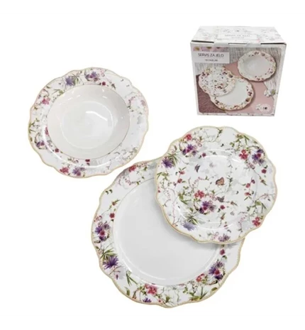 SERVIS ZA JELO 18 DIJELNI NEW BONE  JARDIN - VALOVITI RUB