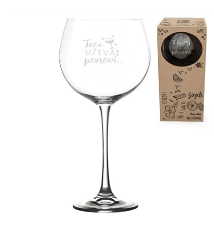 ČAŠA ZA GIN S GRAVUROM 820 ml "Toči, uživaj, ponovi"