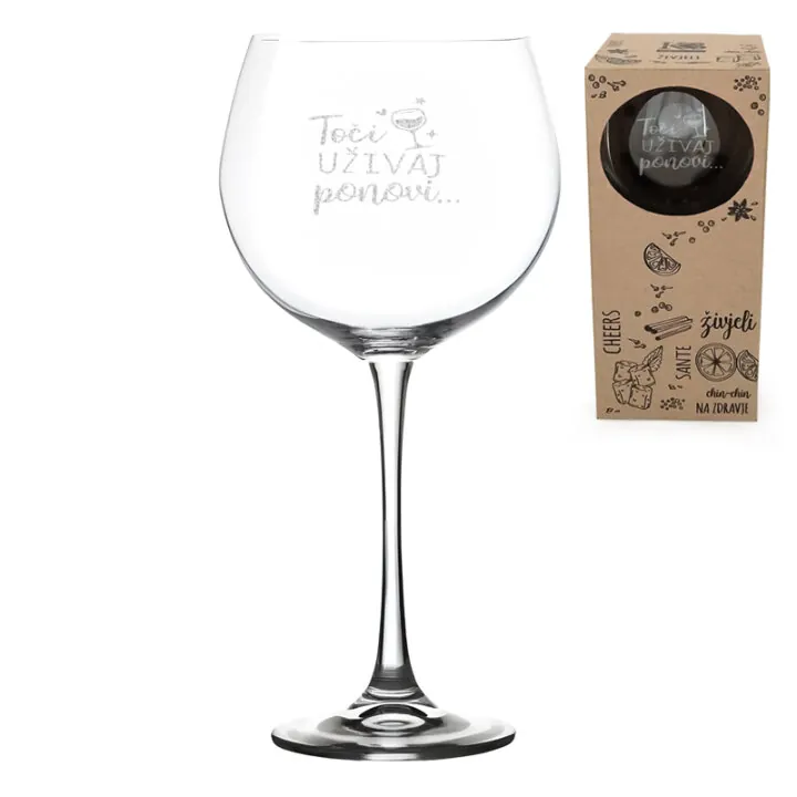 ČAŠA ZA GIN S GRAVUROM 820 ml "Toči, uživaj, ponovi"