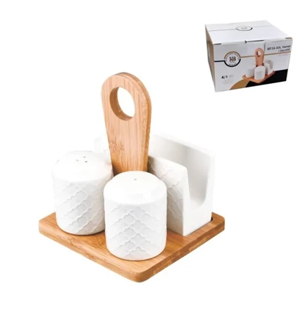 SET SOL I PAPAR S DRŽAČEM SALVETA NA DRVENOM STALKU 12x13x15,5 cm