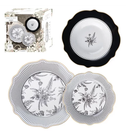SERVIS ZA JELO 18/1 PORCULAN - VALOVITI RUB - FLORAL BLACK