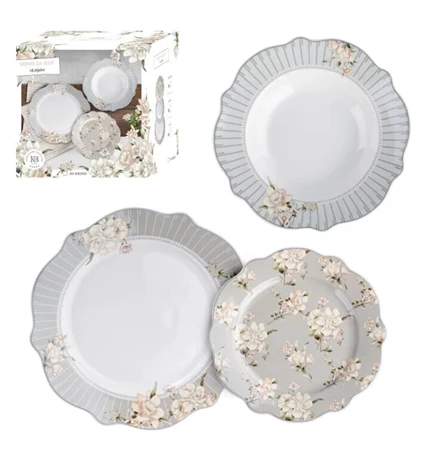 SERVIS ZA JELO 18/1 PORCULAN - VALOVITI RUB - FLORAL GRAY