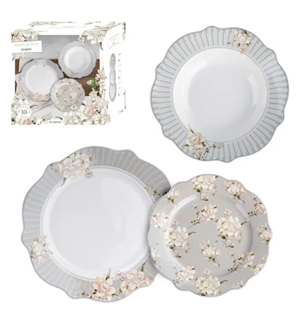SERVIS ZA JELO 18/1 PORCULAN - VALOVITI RUB - FLORAL GRAY