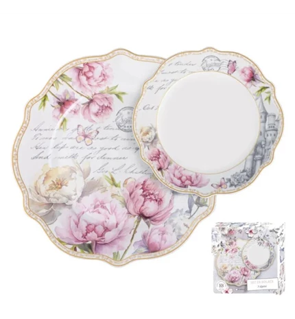 SET ZA KOLAČE 7/1 PORCULAN - VALOVITI RUB - FLORAL ROSE