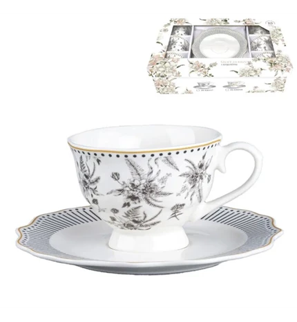 SET ŠALICE ZA KAVU 12/1 PORCULAN 220 mL FLORAL BLACK