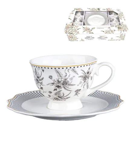SET ŠALICE ZA KAVU 12/1 PORCULAN 220 mL FLORAL BLACK