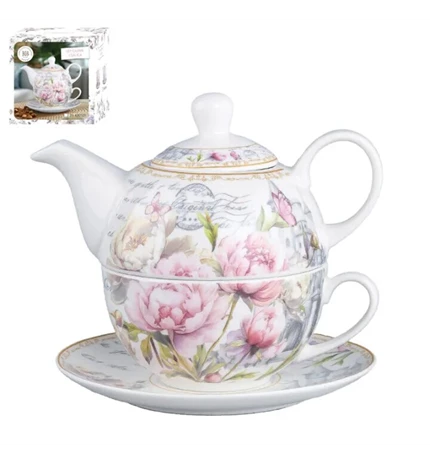 SET ČAJNIK SA ŠALICOM I TANJURIĆEM PORCULAN 410/260 mL FLORAL ROSE