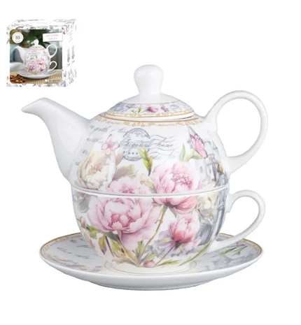 SET ČAJNIK SA ŠALICOM I TANJURIĆEM PORCULAN 410/260 mL FLORAL ROSE