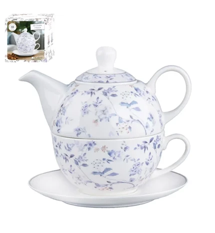 SET ČAJNIK SA ŠALICOM I TANJURIĆEM PORCULAN 410/260 mL FLORAL BLUE