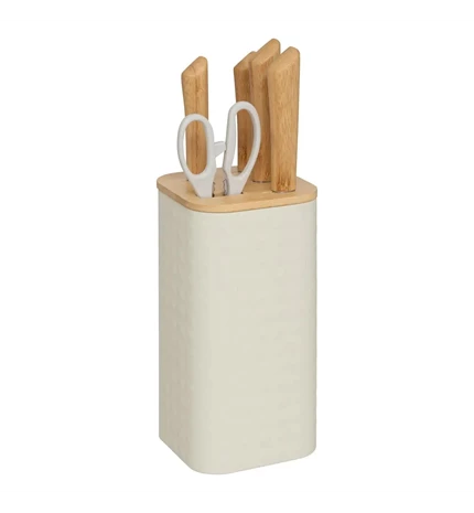 STALAK ZA NOŽEVE S 4 NOŽA I ŠKARAMA SENSIA 11,5x11,5x36,3 cm BAMBUS/NEHRĐAJUĆI Č