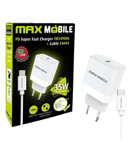 PUNJAČ KUĆNI SUPER FAST CHARGE 2u1 TYPE C+KABEL 35W MAXMOBILE