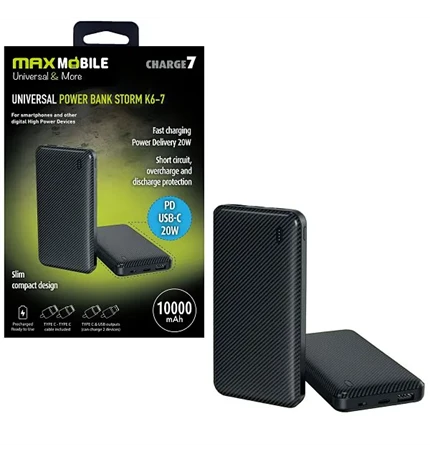 POWER BANK STORM K6-7 10000mAh 20W PD USB-C CRNI MAXMOBILE