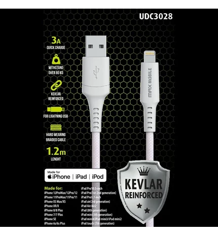 KABEL DATA MAXMOBILE I-PHONE LIGHTNING -USB MFI APPLE KEVLAR QC 1,2 m BIJELI