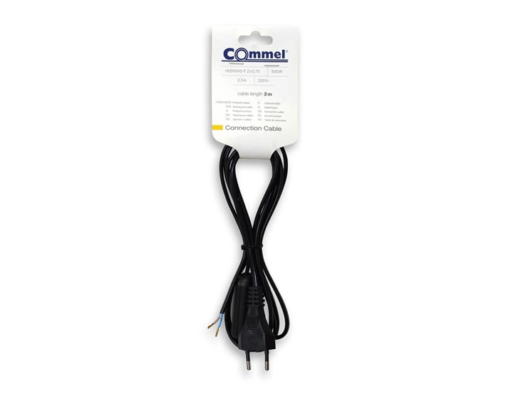 KABEL PRIKLJUČNI S EURO UTIKAČEM I SKLOPKOM 2m, 2x0,75mm2, 2,5A, 250V, CRNI