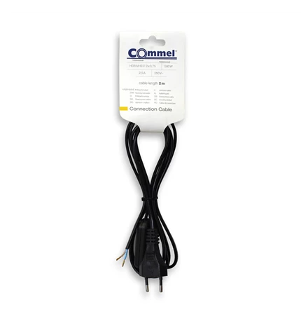 KABEL PRIKLJUČNI S EURO UTIKAČEM I SKLOPKOM 2m, 2x0,75mm2, 2,5A, 250V, CRNI