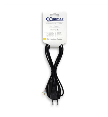 KABEL PRIKLJUČNI S EURO UTIKAČEM I SKLOPKOM 2m, 2x0,75mm2, 2,5A, 250V, CRNI