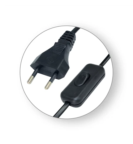 KABEL PRIKLJUČNI S EURO UTIKAČEM I SKLOPKOM 3m, 2x0,75mm2, 2,5A, 250V, CRNI