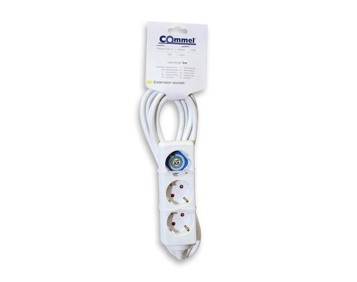 KABEL PRODUŽNI 3m, 3x1,5mm2, 3 UTIČNICE 16A,250V,3500W, BIJELI