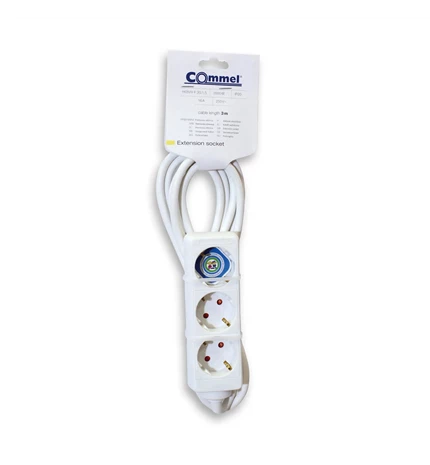KABEL PRODUŽNI 3m, 3x1,5mm2, 3 UTIČNICE 16A,250V,3500W, BIJELI