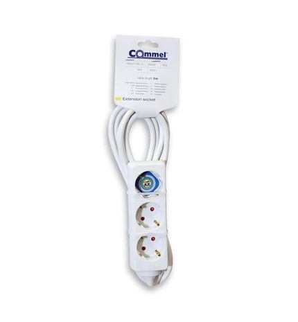 KABEL PRODUŽNI 3m, 3x1,5mm2, 3 UTIČNICE 16A,250V,3500W, BIJELI