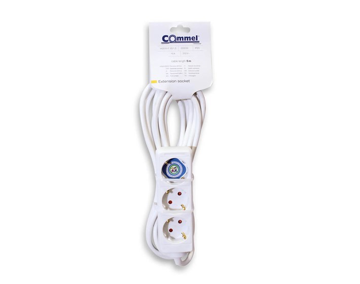 KABEL PRODUŽNI 5m, 3x1,5mm2, 3 UTIČNICE 16A,250V,3500W, BIJELI