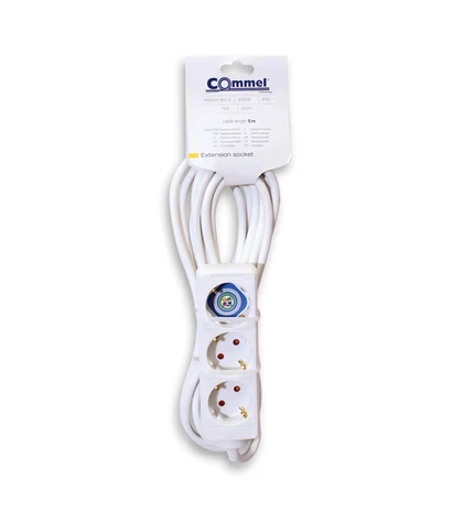 KABEL PRODUŽNI 5m, 3x1,5mm2, 3 UTIČNICE 16A,250V,3500W, BIJELI
