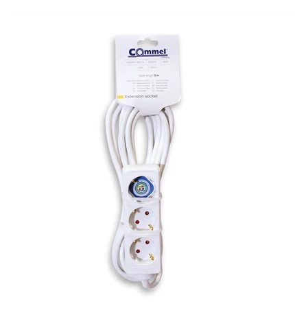 KABEL PRODUŽNI 5m, 3x1,5mm2, 3 UTIČNICE 16A,250V,3500W, BIJELI