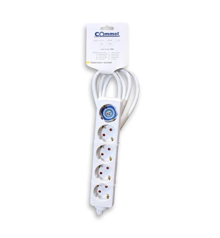 KABEL PRODUŽNI 3m, 3x1,5mm2, 5 UTIČNICA 16A,250V,3500W, BIJELI
