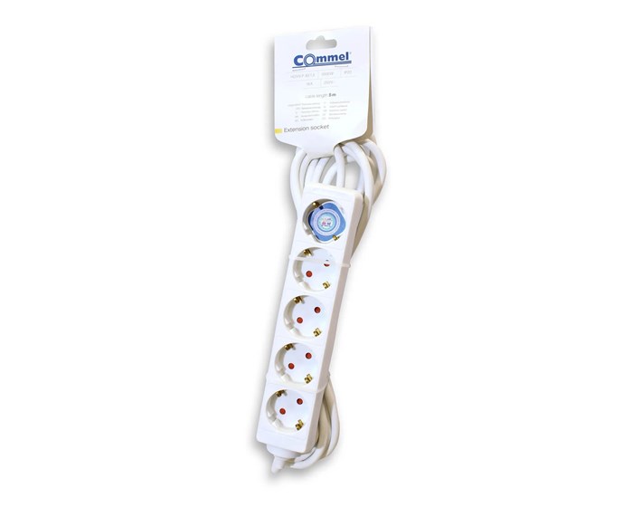 KABEL PRODUŽNI 5m, 3x1,5mm2, 5 UTIČNICA 16A,250V,3500W, BIJELI