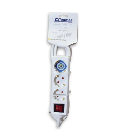 KABEL PRODUŽNI 3m, 3x1,5mm2, 3 UTIČNICE S PREKIDAČEM 16A,250V,3500W, BIJELI