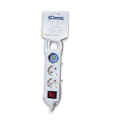KABEL PRODUŽNI 3m, 3x1,5mm2, 3 UTIČNICE S PREKIDAČEM 16A,250V,3500W, BIJELI
