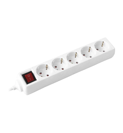 KABEL PRODUŽNI 1,4m, 3x1mm2, 5 UTIČNICA S PREKIDAČEM 16A,250V,3500W, BIJELI