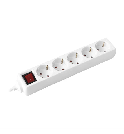 KABEL PRODUŽNI 1,4m, 3x1mm2, 5 UTIČNICA S PREKIDAČEM 16A,250V,3500W, BIJELI