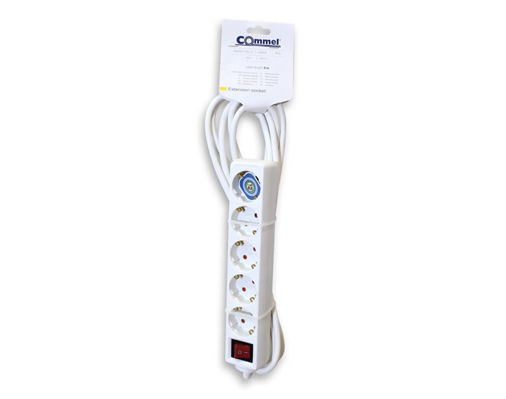 KABEL PRODUŽNI 5m, 3x1,5mm2, 5 UTIČNICA S PREKIDAČEM 16A,250V,3500W, BIJELI