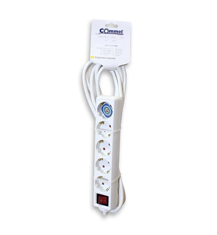 KABEL PRODUŽNI 5m, 3x1,5mm2, 5 UTIČNICA S PREKIDAČEM 16A,250V,3500W, BIJELI
