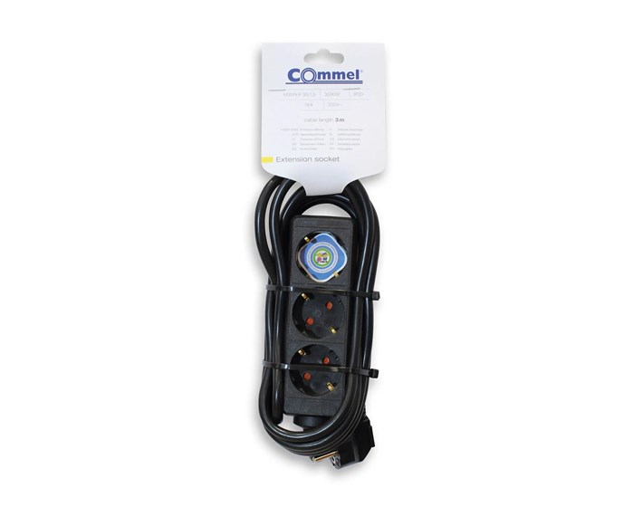 KABEL PRODUŽNI 3m, 3x1,5mm2, 3 UTIČNICE 16A,250V,3500W, CRNA