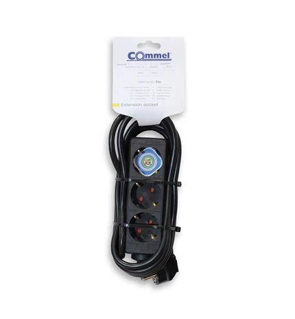 KABEL PRODUŽNI 3m, 3x1,5mm2, 3 UTIČNICE 16A,250V,3500W, CRNA