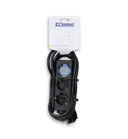 KABEL PRODUŽNI 3m, 3x1,5mm2, 3 UTIČNICE 16A,250V,3500W, CRNA
