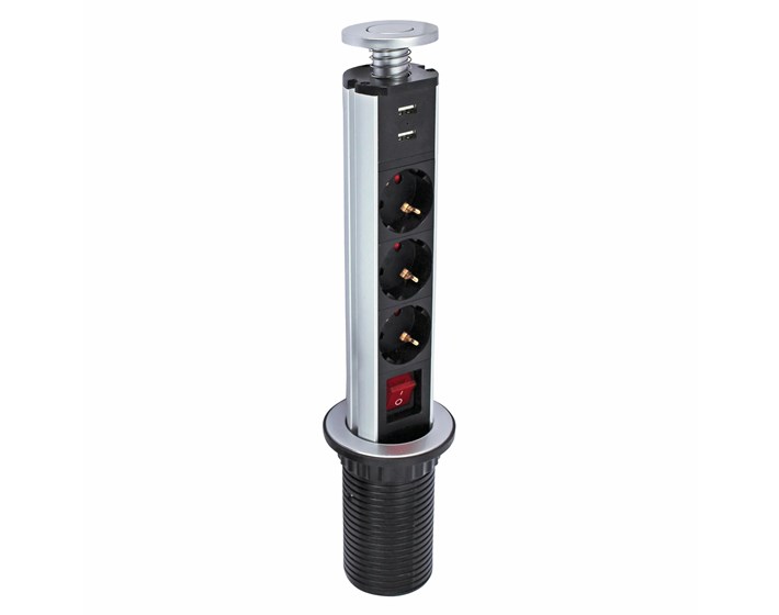 UTIČNICA POP UP 1,8m, 3x1,5mm2 3 UTIČNICE ŠUKO,16A, 250V, 3500W+2 USB PRIKLJ.5V,