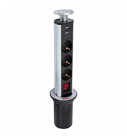 UTIČNICA POP UP 1,8m, 3x1,5mm2 3 UTIČNICE ŠUKO,16A, 250V, 3500W+2 USB PRIKLJ.5V,