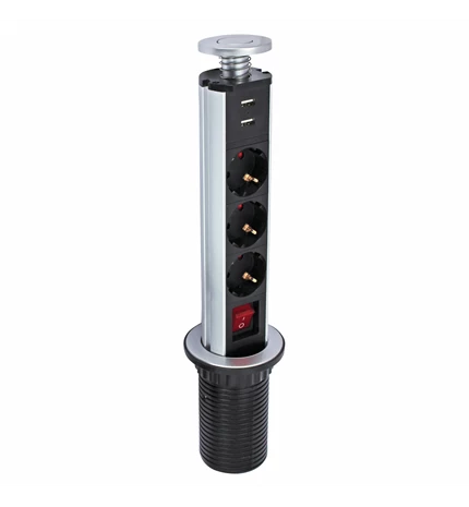 UTIČNICA POP UP 1,8m, 3x1,5mm2 3 UTIČNICE ŠUKO,16A, 250V, 3500W+2 USB PRIKLJ.5V,
