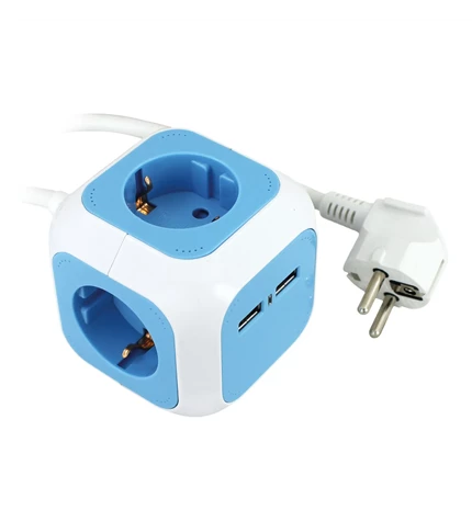 UTIČNICA PRENOSIVA "KOCKA" 1,4m, 3x1,5mm2, 4 UTIČNICE ŠUKO 16A,250V,3500W+2xUSB 