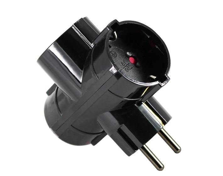 UTIKAČ "T" TROSTRUKI 16A,250V,CRNI