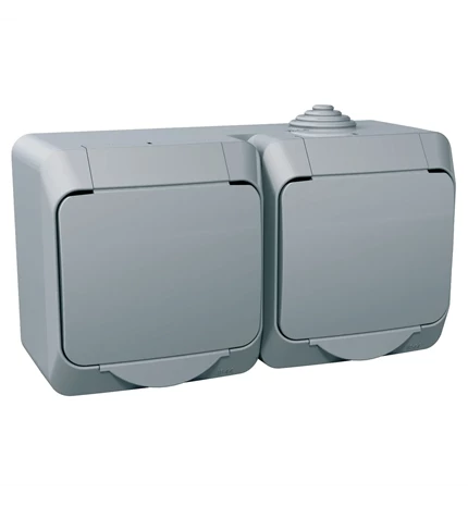 UTIČNICA OG II PVC DUPLA 16A IP44 SIVA CEDAR