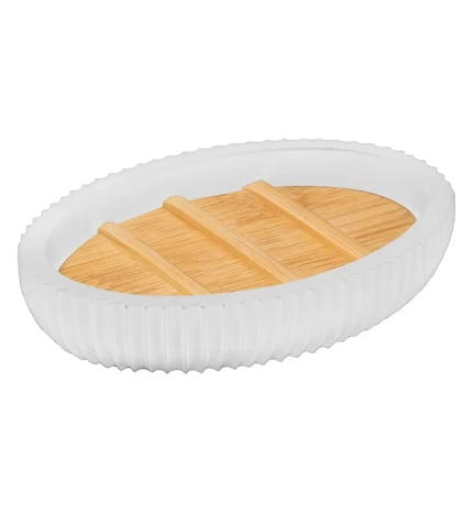 DRŽAČ SAPUNA MODERN, POLIRESIN/BAMBUS, BIJELI, FIVE