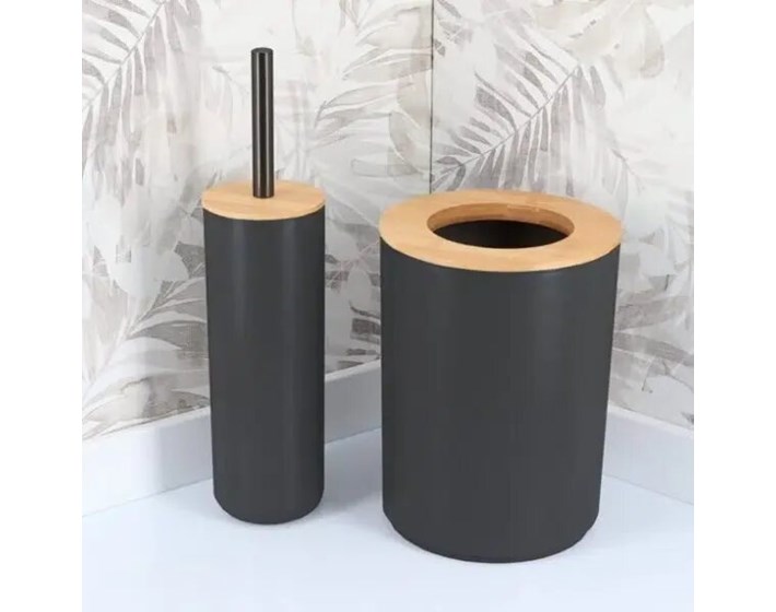 KANTA ZA SMEĆE S BAMBUS POKLOPCEM 5L PP, CRNA, TENDANCE